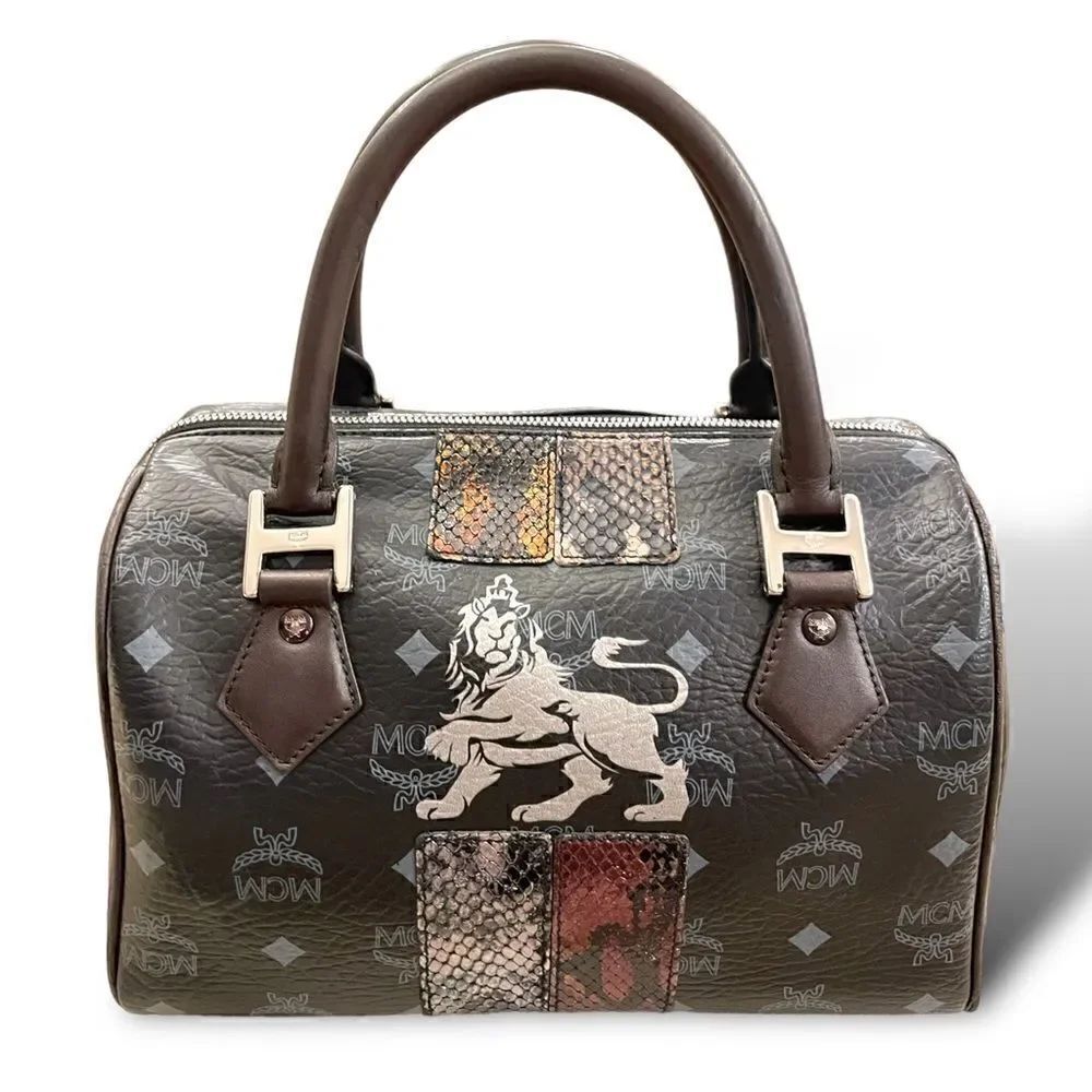 MCM Visetos Python Lion Princess Boston Top Handle Bag - Picture 1 of 13